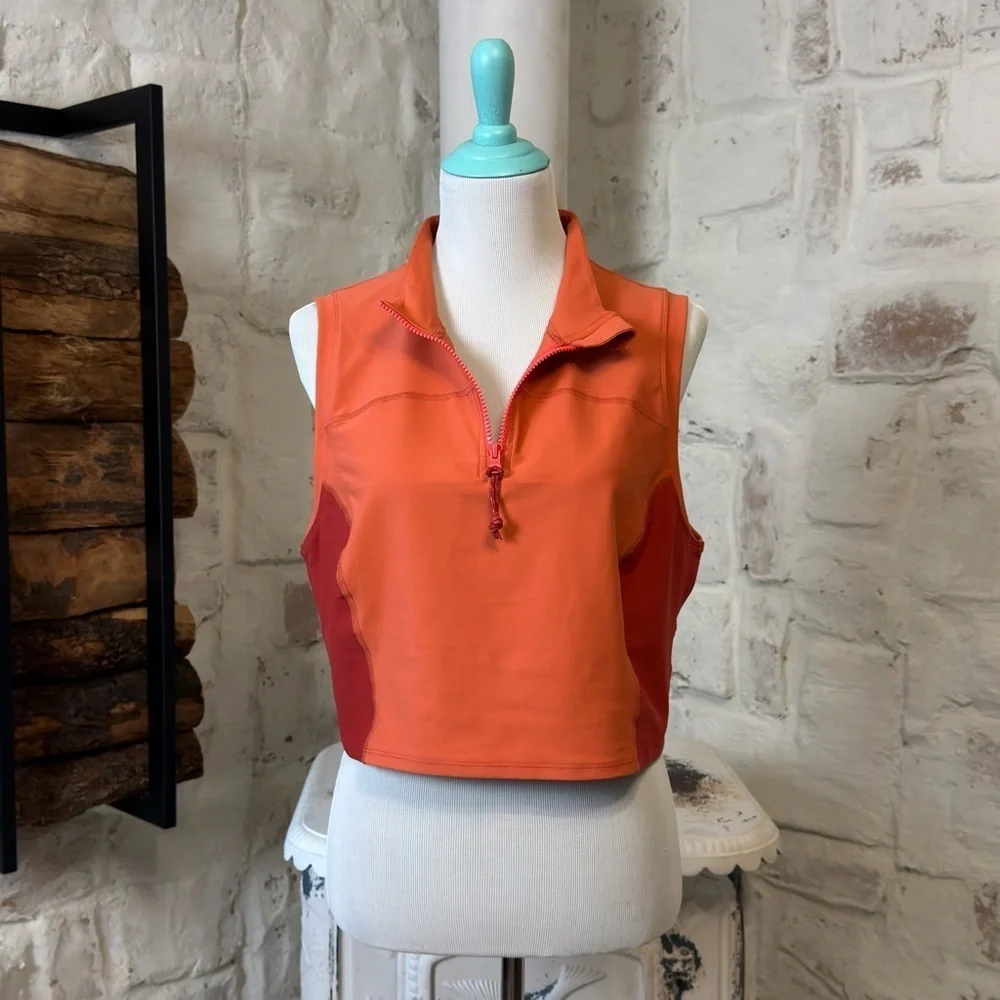 Old Navy Vibrant Orange and Red Zip Crop Top